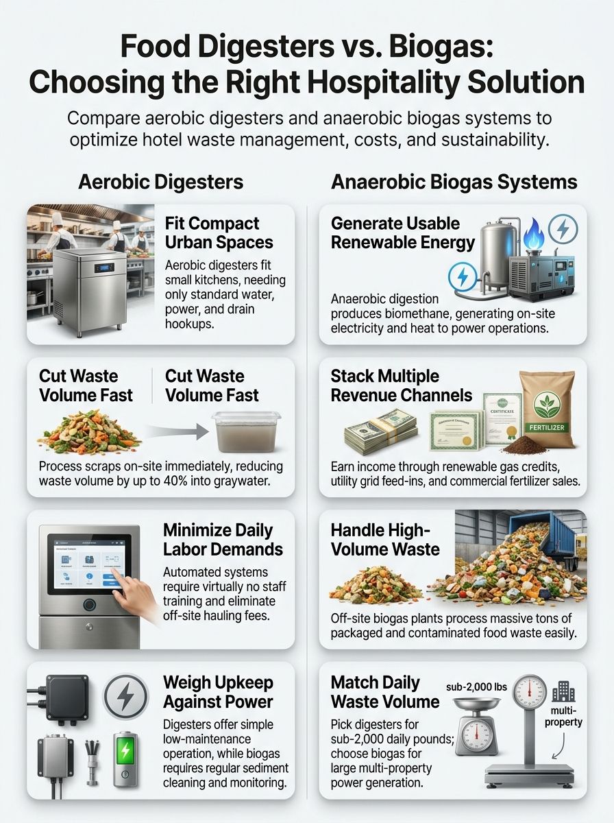 On-Site Food Digesters vs. Biogas Systems: Which Is Better for Hotels and Hospitality? On-Site Food Digesters vs. Biogas Systems: Which Is Better for Hotels and Hospitality?